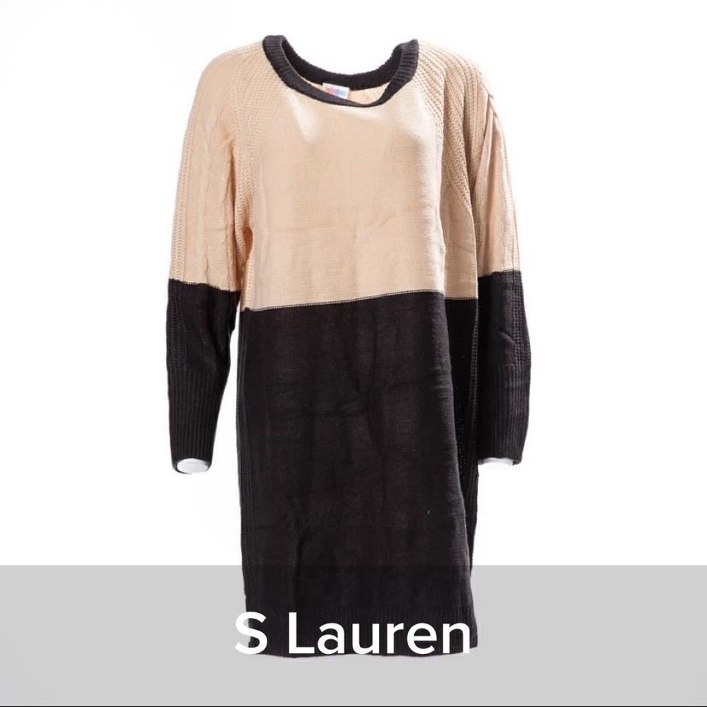 Lularoe Lauren Tan & Black Sweater Dress - Size Small